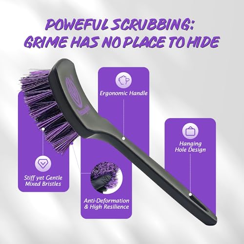 Pro Tire Cleaning Brush, Gentle Stiff Mixed Bristles,Short Handle - view 2