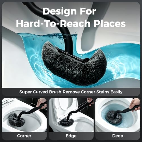 Toilet Bowl Brush and Holder, Toilet Brush Set with Ergonomic Design, Compact Size, Durable Bristles, RV Toilet Brushes & Holders for Dead Corner Clean (Black, 1pack) - view 5