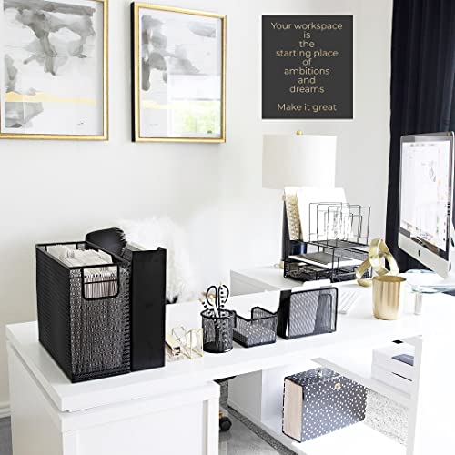 Black Desk Organizer Set | 5-Piece Metal Office Supplies Collection with Hanging File Organizer, Magazine Holder, Pen Cup, Sticky Note Holder & Letter Sorter | Workspace Organization - view 2