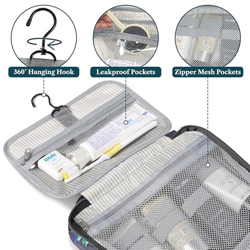 Hanging Toiletry Bag for Women, Makeup Organizer w/Hook Floral Grey - view 3