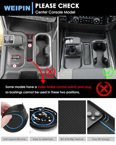 For 6PCS Refreshed Models 2022-2026 Silverado/Sierra 1500 & 2024-2026 Sierra 2500 3500 Console Liners-[3D High-Edge Liquid Silicone] Cup Holder Mats, Full Console w/Bucket Seats ONLY - Blue - view 2
