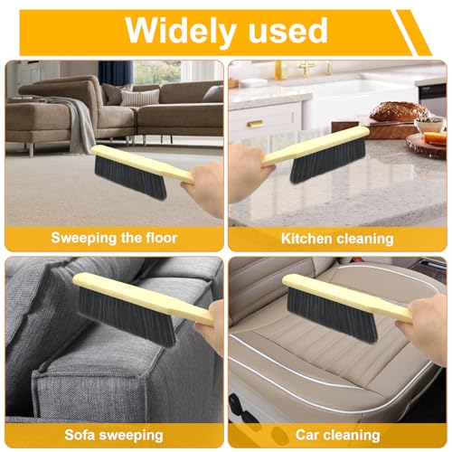2 Pcs Hand Broom Brush, Wooden Handle Soft Bristle Cleaning Dust Brush，for Furniture, Bed, Car, Bench, Crevice Cleans, Sofa, Fireplace, Clothes (Straight Handle) - view 3