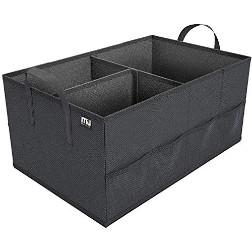 Trunk Organizer for Car, Car Organizer, 8 Mesh Pockets Trunk Organizer for SUV, Non-Slip Bottom, Storage Organizer for Sedans, Van, Jeep, Grocery, 2 Compartments, Black 22"x13"x11"