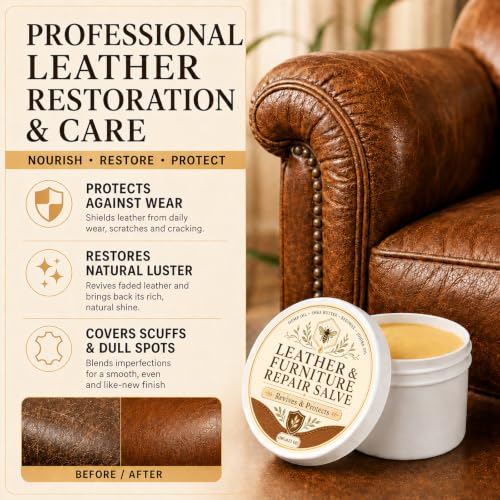 Leather & Furniture Repair Salve 4 oz, Leather Cleaner and Conditioner, Leather Conditioner and Leather Polish for Couch, Car Seats, Boots, Shoes, Bags and Furniture, Restores Natural Shine - view 4