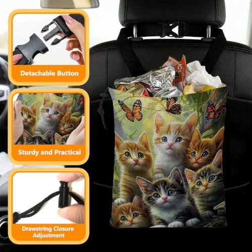 Car Trash Bag,Cute Cats Drawstring Car Garbage Bag with Adjustable Buckle - view 3