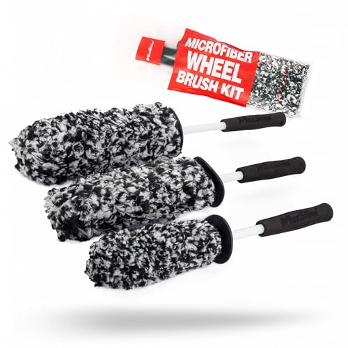 Universal 3-Piece Microfiber Wheel Brush Kit (Black) | 14”, 18” & 20” Sizes | Ultra-Soft Lint-Free Heads with Anti-Static | Versatile Car Wheel & Rim Cleaning Brushes for Auto Detailing