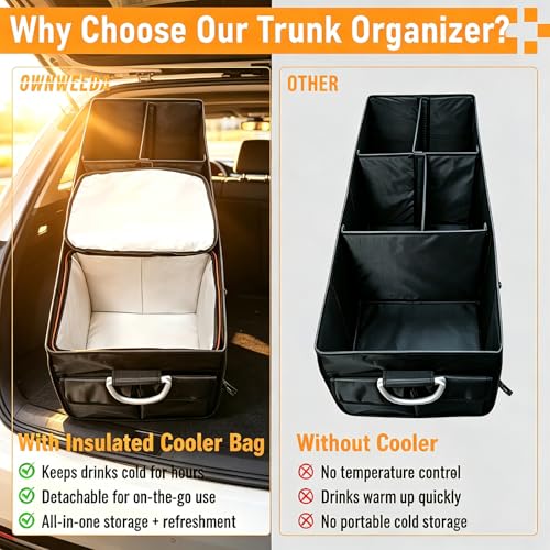 90L Large Car Trunk Organizer with 30L Removable Leakproof Cooler Bag, Collapsible Storage Bin with Lid & Dividers, Heavy Duty Accessories for SUV Sedan, Ideal for Grocery Camping Road Trip - view 7