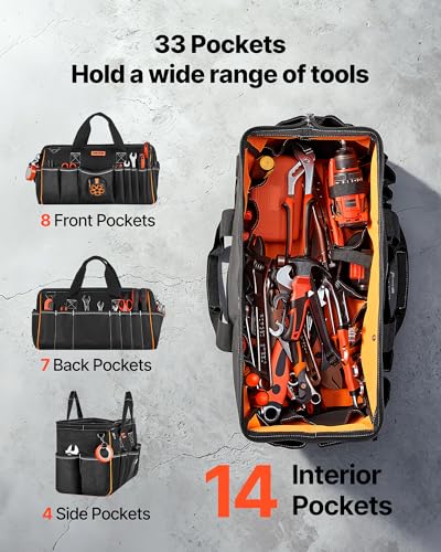 Tool Bag, 20 Inch, 33-Pocket Portable Large Tool Box Organizer Storage, Toolbox with Big Zipper, Adjustable Shoulder Strap, Water-Resistant Carry Toolbag, for Men Women Dad Husband Fathers Day - view 2