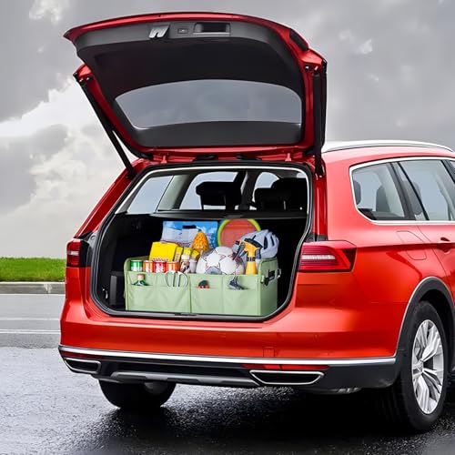 Trunk Organizer For Suv & Sedan,Car Organizers and Storage, Waterproof Collapsible & Adjustable Straps,70L Sturdy Car Organization for Car Accessories, Tools,Sundries,2-3Compartment（Green - view 2