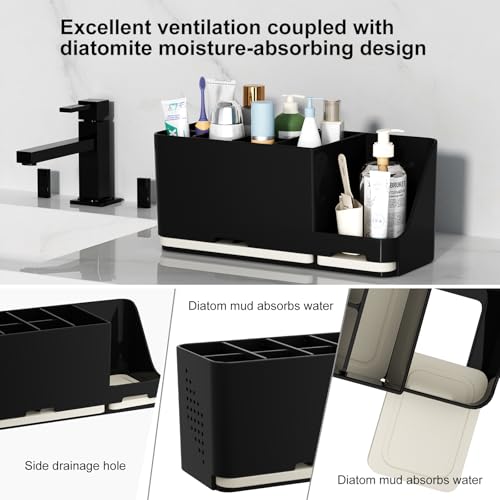 Large Electric Toothbrush Holder - 8 Slots with Quick-Dry Diatomite Base, Fits Sonicare & All Major Brands, Bathroom Countertop Organizer (Black) - view 4