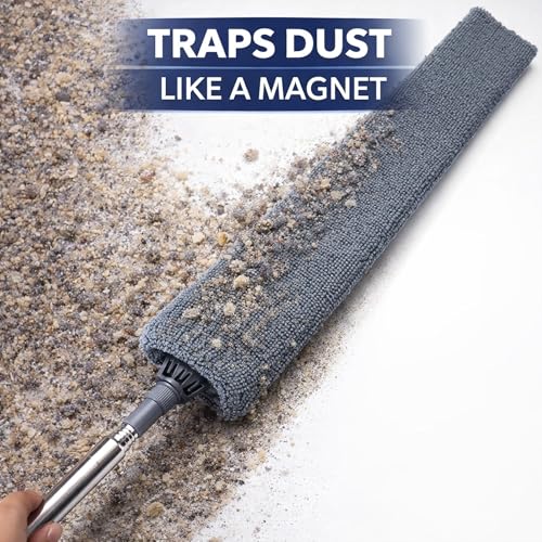 Retractable Gap Dust Cleaner with Extension Pole, Cleaning Tools with 3 Microfiber Dusting Cloths, Extendable Long Handle Duster for Cleaning Under Refrigerator Furniture Appliance - view 5