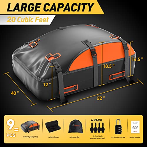 Car Rooftop Cargo Carrier Bag, 100% Waterproof Non-Rip 20 Cubic Feet Car Roof Bag for All Vehicles with/Without Rack, Includes Non-Slip Mat, Luggage Lock, 4 Door Hooks, Storage Bag - view 3
