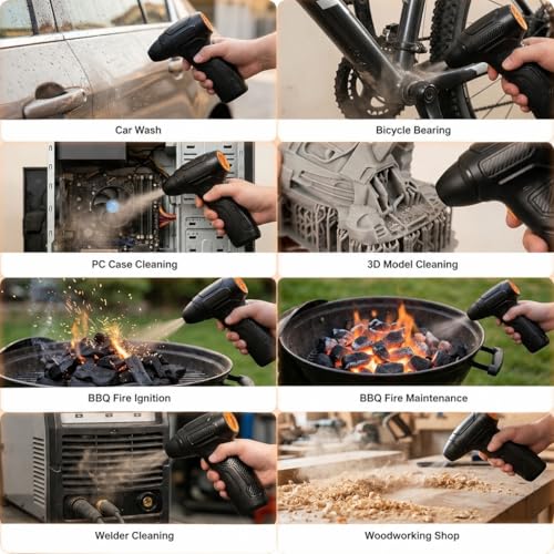 Electric Air Duster, 200,000 RPM 8000mAh Rechargeable Compressed Air Alternative with 6 Brushes, Handheld Blower for Car Bike, Workshop, Grill, 3D Printing, Slide Speed Control (Orange) - view 3