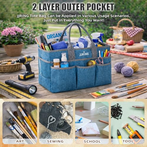 Large Art Supply Storage Tote Bag With Mesh Pockets, Green - view 5