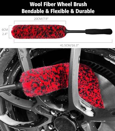 Wheel Cleaning Kit, 5Pack Bendable Rim Cleaner, Red - view 3