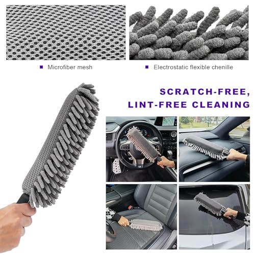 Car Interior Duster, Lint & Scratch Free Microfiber Dusting Tool with Comfy Handle, Multipurpose Hand-Held Duster Essential Cleaning Supplies for Vehicle Home Office - view 3