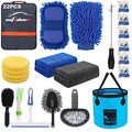 22Pcs Car Wash Cleaning Tools Kit Car Detailing Set with Blue Canvas Bag Collapsible Bucket Wash Mitt Sponge Towels Tire Brush Window Scraper Duster Complete Interior Car Care Kit