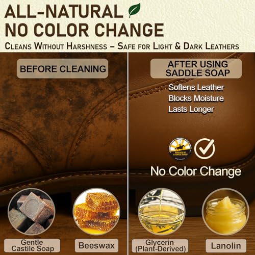 Saddle Soap for Leather – All-Natural 3-in-1 Leather Cleaner & Conditioner Kit with Horsehair Brush & Cloth – For Boots, Bags, Saddles, Car Interiors, Shoes 3.52oz - view 3