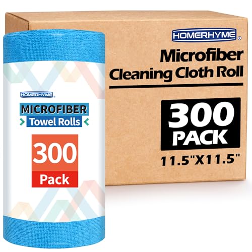 Microfiber Cleaning Cloth Roll,300 Pack Tear Away Microfiber Towels, Reusable Washable Shop Towels, Lint Free All-Purpose Cleaning Rags for Car Kitchen Garage Bar 11.5"x11.5"