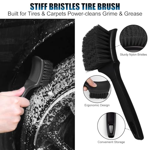 8Pcs Wheel Brush, Tire Brush, Wheel Cleaner Brush Set - 2 Soft Wheel Cleaning Brushes, Detailing Brush & Hard Tire Scrubber, Flexible and Durable Rim Cleaning Brush Kit for Wheels and Tires - view 5