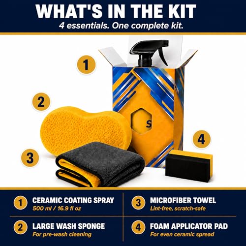 Premium Ceramic Coating Car Care Kit – 16.9 fl oz Hydrophobic Spray, Microfiber Towel, Foam Applicator Pad & Wash Sponge - view 3