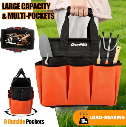 Garden Tool Bag, 10 Pockets, Adjustable Shoulder Strap, Orange - view 4