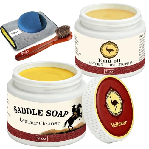 Leather Boot Care Kit, Emu Oil, Saddle Soap for Leather, Professional Leather Cleaner & Conditioner for Horse Tack, Shoes, Bags, Couch, Cowboy & Wood, Deep Clean Moisturize, Repair & Nourish