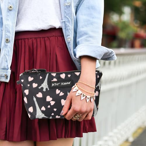 8.5 Inch Zipper Cosmetic Pouch Small Toiletry Bag Lightweight Durable Polyester Organizer with Inner Zipped Pocket Good For Makeup Accessories and Travel Needs (Paris Love) - view 5