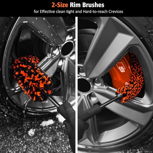 4PCS Car Wheel Cleaning Kit, Bendable Wool Brush, Orange&Black - view 4