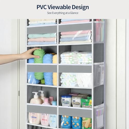 Over The Door Organizer, 5 Tier Extra Large Behind Door Storage of 10 Compartments, 80lbs Heavy Duty Door Organizer Hanging with Clear Window for Closet Bedroom Pantry Bathroom, Grey - view 4