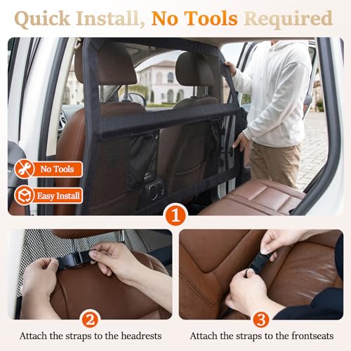 Heavy Duty Dog Car Barrier with Sturdy Metal Frame, Wider Coverage Pet Divider Net for Back Seat & Cargo Area, Universal Fit for Cars SUVs Trucks, Claw-Proof Transparent Mesh for Cool Airflow - view 6