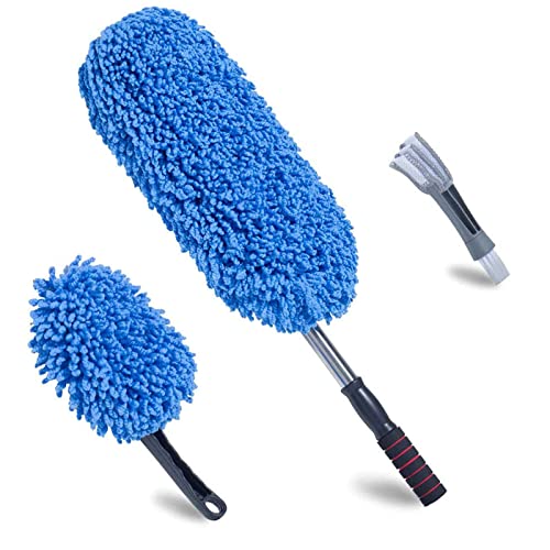 (3 Pack) Microfiber Car Duster Exterior Scratch Free, Extendable Handle, Duster for Black Car, Long Handle Large Design, Car Duster Exterior for Vehicle Outer Dust Cleaning