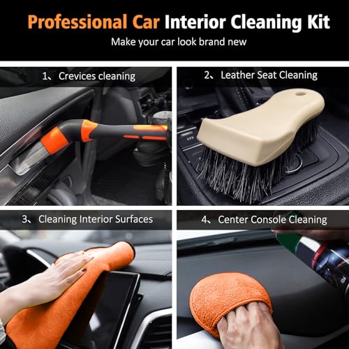 7PCS Car Interior Detailing Kit,Leather Cleaning Set,Orange/Brown - view 2
