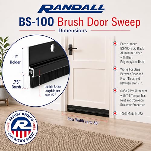 Door Sweeps – Aluminum & Brush | Brush Sweeps for Gaps Up to 1” | Black Holder | 3 Feet | Fill Gaps & Keep Unwanted Debris Out - view 2