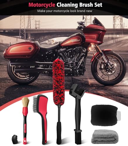 6PCS Motorcycle Cleaning Kit, Bendable Wheel Tire Brush,Black/Red - view 3