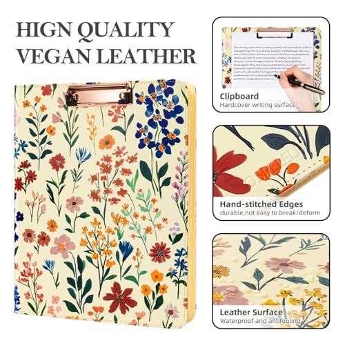 Leather Clipboard Binder with Storage - 3 Ring Zippered Padfolio Portfolio Folder - Calculator, 12.1” Tablet Sleeve, 5 Dividers with Pocket, Refillable Notepad, Card Slot (Floral) - view 5