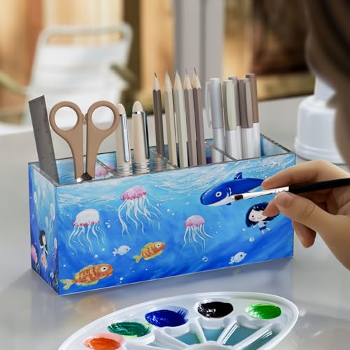 Acrylic Pen Holder 4 Compartments, Clear Desk Pencil Organizer Cup - view 5