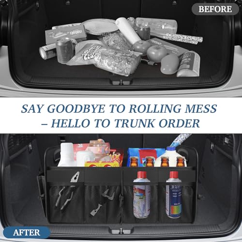 Trunk Organizer, Collapsible Waterproof car Trunk Organizer for SUVs & Sedans, Car Storage Organizers with Reinforced Handles, Car Accessories for Women and Men, 2 Compartments, 52L, Black - view 5