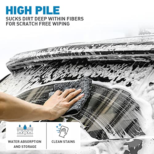 Microfiber Towels Gray for Cars - 6 Pack, High & Short Pile Micro Fiber Cleaning Cloth for Car Washing Drying & Auto Detailing, Water Absorption Lint Free & Non-Streak - view 5