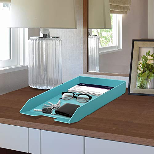Stackable Letter Tray Front Load, Letter Size, Stacking Document Desk Office Paper Organizer, Plastic, Solid Green Color, 1 Unit - view 4
