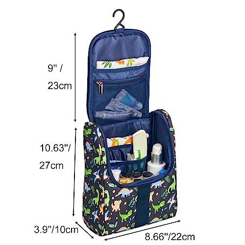 Cute Cartoon Hanging Kids Toiletry Bag Children Travel Cosmetic Makeup Organizer Wash Bag Shower bag Over Night Bag Camping Shaving Kit Bag for Boys & Girls (Dinosaurs) - view 2
