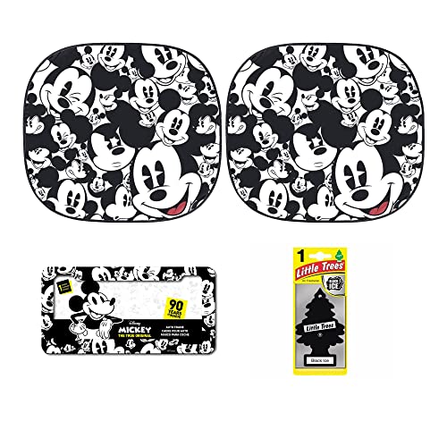 Auto Car Windshield Sunshade Set - 2 Piece Disney Mickey Expressions Design with License Plate Frame Bundle - Protects Interior from UV Rays, Fits Most Vehicles, Ideal for Disney Fans