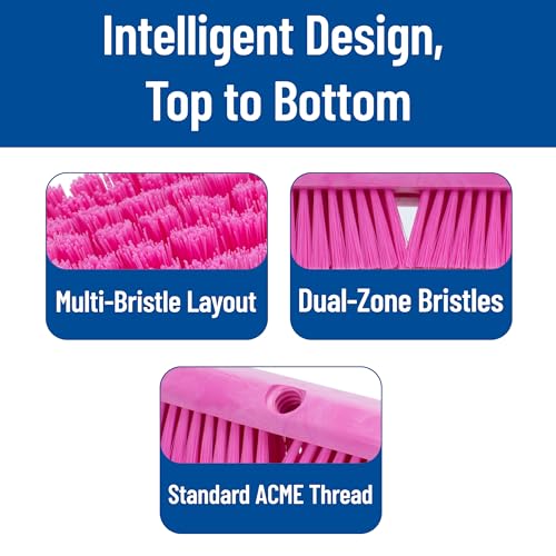 Omni Sweep – 18" Heavy Duty Broom Head for Outdoor and Indoor Use, Nonabsorbent Block, Multi-Surface Deck Brush for Garage, Patio, Kitchen, and Concrete, Pink, Pack of 12 - view 5
