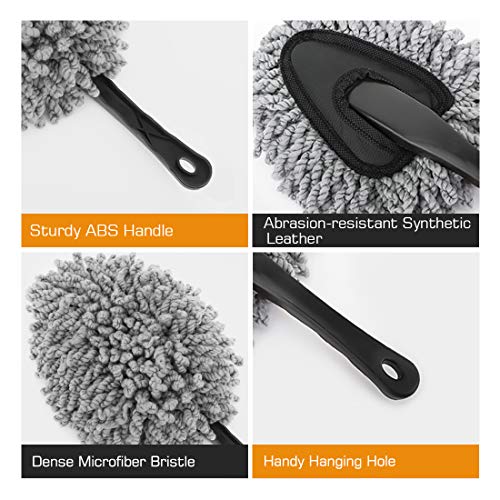 2 Pack Microfiber Car Dash Duster, Super Soft No-Scratch Interior Detail Brush for Dashboard, Air Vents & Center Console, Washable Reusable Cleaning Tool, Gray - view 3