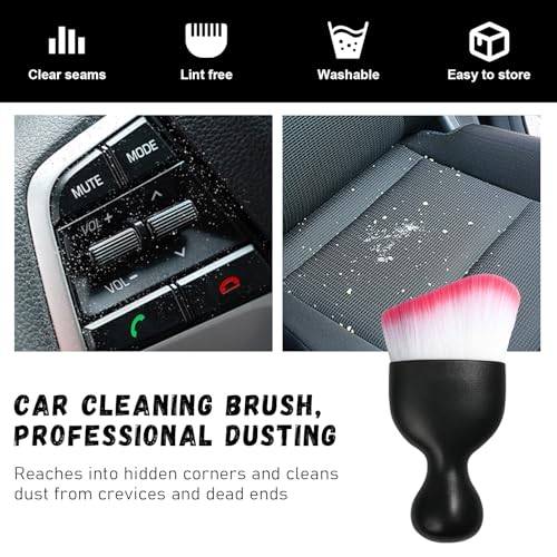 Car Detailing Brush, Curved Soft Bristles Auto Removal Dust Collectors, Universal Vehicle Dashboard, Air Conditioner Vents etc Interior Cleaning Tool Accessories (White/Red) - view 6