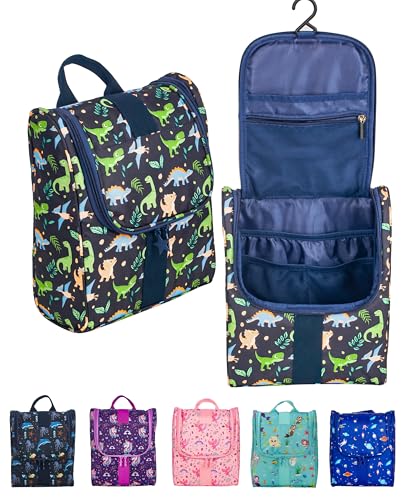 Cute Cartoon Hanging Kids Toiletry Bag Children Travel Cosmetic Makeup Organizer Wash Bag Shower bag Over Night Bag Camping Shaving Kit Bag for Boys & Girls (Dinosaurs)
