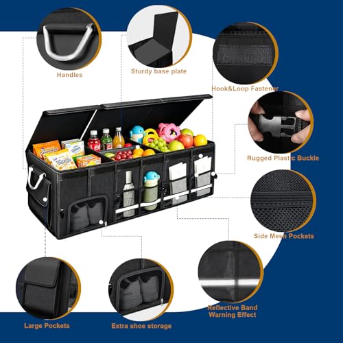 Car trunk organizer, Collapsible Multi-Compartments Car trunk Organizer with Shoes Storage Space, Reflective Strip, Perfect for Car & SUV (34.5 * 13.8 * 11.8 INCH) - view 3