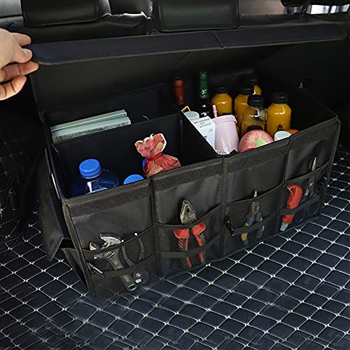 Car Trunk Organizer - Collapsible Trunk Organizer with Foldable Cover Aluminium Alloy Handle Reflective Strip for Auto, SUV, Truck, Minivan (S Black) - view 4