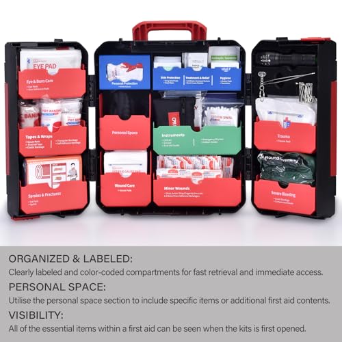 Hard Case First Aid Kit 408 Pcs - Wall Mountable Trauma Kit for Car, Home, Office & Truck - Comprehensive Large First Aid Supplies with Color-Coded Labelled Compartments - view 6