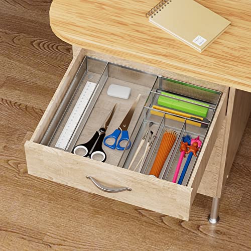 Utensil Drawer Organizer - Expandable Cutlery Tray, Silverware/Flatware Storage Divider for Kitchen, Mesh Designing with Non-slip Rubber Feet (Silver) - view 4